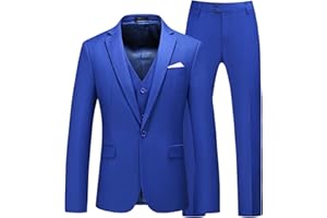 JESHIFANGJIUSU Costume 3 Pièces Slim Fit pour Homme Ensemble Veste et Pantalon à Revers Cranté à Un Bouton Ensembles de Costumes de Blazer d'affaires de Mariage Solides