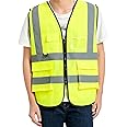MedMad High Visibility Reflective Safety Vest with Pockets and Zipper for Men Women Work Construction Vest