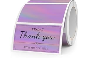 ‎FINDAT FINDAT Holographic Thermal Labels 50x25mm Purple Roll Waterproof Vinyl Self Adhesive Printable Laser Thermal Stickers for Logo Design Thank You Cards QR Price Pack of 200