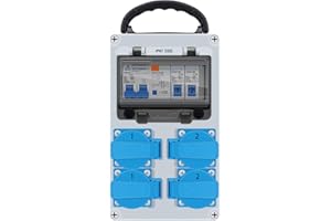 KEAGAR Baustromverteiler, Stromverteiler mit FI Schalter, Wandverteiler 4 X 16A, 250V 2P, 4 AC Schuko Stecker, Gehäuse IP67 / Steckdose IP44 Wasserdicht für Bauwesen, Industriell, Draußen