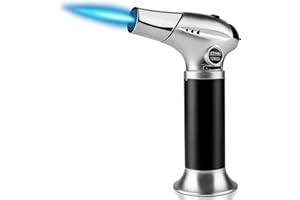 JETPRO Torcia da cucina a butano, ricaricabile, con fiamma regolabile e blocco di sicurezza, per dessert, barbecue, cucina (gas butano non incluso) (argento)