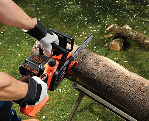 Black+Decker 18V 2.0Ah Li-Ion Akku-Kettensäge, Motorsäge, 25cm Schwertlänge, maximale 180mm Durchmesser Schnittleistung, inkl. Li-Ion-Akku und Ladegerät, GKC1825L20, schwarz orange - 4