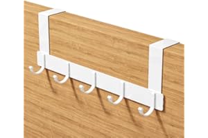 Uootach Appendiabiti da Porta Con 5 Ganci in Alluminio - Nessuna Perforazione Richiesta - Ottimo per Bagno, Camera da Letto, Cucina (Bianco)