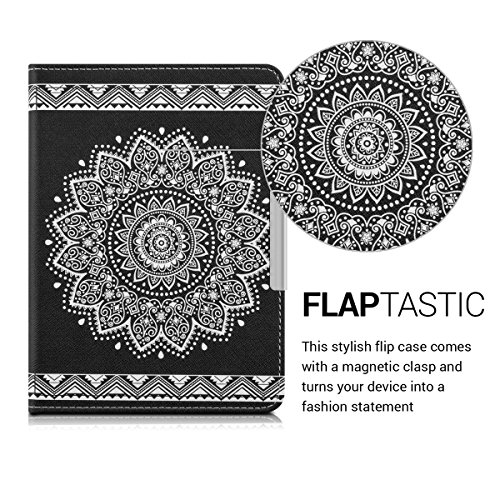 kwmobile Hülle für Tolino Shine 2 HD – Flipcover Case eReader Schutzhülle – Bookstyle Klapphülle Blume Design Weiß Schwarz - 2