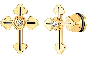 Yumilok Hommes Boucles d'oreilles Croix en Acier Inoxydable Créatifs Clous d'oreilles Croix de Pâques Boucle d'oreille Zircon Piercing à Vis Bijoux Quotidiennes Fantaisie Adolescent Décoration
