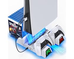 OIVO PS5 Stand with Cooling Fan and Dual Controller Charging Station for Playstation 5 PS5 Console, Upgraded PS5 Cooling Fan 