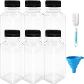 WAIZHIUA 6 Pieces 250 ml Reusable Plastic Juice Bottles, Empty Transparent Bottles Beverage Containers with Funnel and Brush