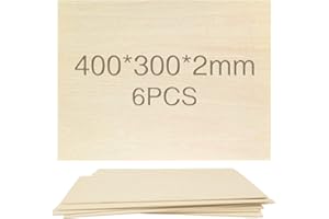 OWLKELA 6pcs Tilo Tablero, 400 * 300 * 2mm-Hojas de Madera Manualidades - Recortes de Madera para Manualidad, Ideal para Proyectos de Láser, Artes y Manualidades, Grabado en Maderas