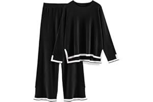 Yuson Girl Tuta Donna Elegante Completo 2 Pezzi Maglia Maniche Lunghe Pullover Top Elastico in Vita Pantaloni a Gamba Larga Set Complete Tailleur de Casa Autunnale Invernale Primavera