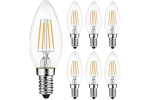Belns Melns E14 Dimmable LED Candle Light Bulbs, 4W (Equivalent to 40W), Small Edison Screw (SES) 2700K Warm White Clear Filament - Pack of 6