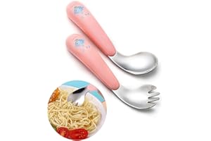SILENT-QIAOYOU Trainingslöffel, Fütterungslöffel, Suppenlöffel, Babybesteck, Kinderbesteck, Gabeln, Löffel, Utensilien für Babys, selbstlernend