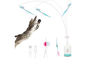 Migipaws Interactive Automatic Cat Teaser Wand Toy with Strong Suction Cup, 70cm Flexible Wire & DIY Bending Design, Rechargeable Cat Exercise Toy with Auto Timer for Indoor Cats
