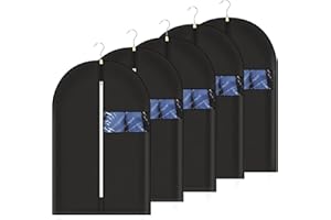 HASA ZONE Garment Bags 5 PCS, Suit Cover Dust Proof Garment Bags for Men Travel Foldable Washable Clear Lightweight Cover Bags Protector for Suit, Coat, Jacket, Dress Closet Storage 44"x24"