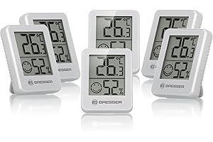 ‎BRESSER Bresser 6er Set Thermometer Hygrometer - Digitales Raumthermometer für Kontrolle Innenraum Luftfeuchtigkeit, Kühlschrankgeeignet, Wandmontage und Magnet, Schimmelvorbeugung - Indikator Smiley, Weiß