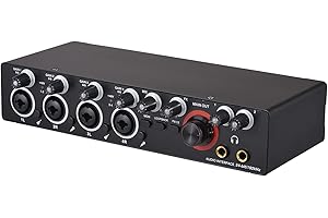 Btuty 4 Channels Recording Sound Card with Driver Free Audio Interface, 4-in 4-out USB Sound Card 24 bit/192khz 48V Phantom Power Supply for Recording of Live Streaming Karaoke