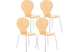 ‎CLP CLP 4X Stapelstuhl Diego l Ergonomisch geformter Konferenzstuhl mit Holzsitz und Metallgestell I Stapelbarer Stuhl mit pflegeleichter Sitzfläche, Farbe:Natura