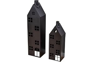 LEVANDEO 2-częściowy zestaw latarni dom wys. 65-95 cm metal czarny dekoracyjny lampion industrialny styl świeca świecznik dekoracja świetlna