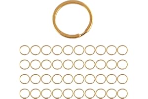 MCOSER 40Pcs Gold Round Key Rings Hoops 25mm Stainless Steel Flat Split Keyrings for Bags Accessory DIY Crafts Jewelry Making