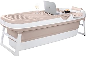 HELLO BATH HelloBath® Bañera Plegable Adulto - XXL, 157 x 60 x 48 cm - Con Cojín, Luz Sumergible, Cesta De Jabón Y Rodillos De Masaje - Bañera plegable Para Baño De Hielo Y Baño Caliente En Verano E Invierno