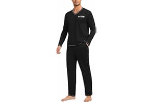 Nieery Pyjama Homme Hiver Chaud Coton vêtements de Nuit pour Hommes Ensembles de Pyjama d'hiver à Manches Longues col en V Coupe Droite Pyjama Long