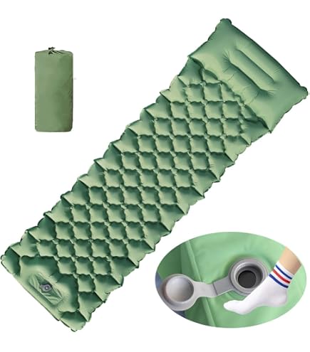 Matelas De Camping Autogonflant Ultraléger 12 Cm - Pompe à Pied Intégrée, Imperméable, Avec Couverture De Survie (195x66x12 Cm, 1 Kg)