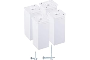 DIFORMA (Pack of 4 pcs) White Height Adjustable Furniture Legs Angular Profile: 40 x 40 mm, Materials: Plastic, Aluminium, Screws Included (4, 10 cm Height)