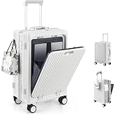 LANMOU Cabin Suitcase 20&Prime;, Aluminium Frame + PC, USB Port, White | Hard Cabin Suitcase 56&times;35&times;23 cm with 4 Wheels, TSA Lock