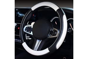 Pahajim Steering Wheel Covers Microfiber Universal 15 Inch/38CM Hand Stitching Breathable Anti-slip Car Wheel Cover Interior Accessories for Auto Van Truck SUV (Black-White)