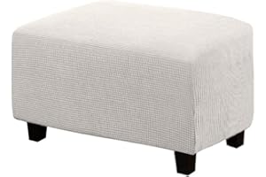 WINS Fodera per poggiapiedi rettangolare ottomano, fodera per pouf quadrata estensibile, per divano e pouf rettangolare, colore: avorio