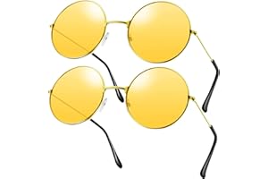 2 Paires Lunettes de Soleil Spécifications Hippie Rose Lunettes de Soleil Rétro Style Hippie Lunettes de Soleil Déguisement Hippie Hommes Femmes Lunettes (Forme Ronde Orange)