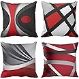 ZHILING Set of 4 Cushion Covers 50x50cm Modern Abstract Red Stripes Gray Black White Acrylic Bold Grey Decorative Pillow Cases Home Decor Square cushion covers 20x20 Inches