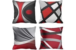 ZHILING 4er Set Kissenbezug 40x40cm Moderne Abstrakte Rote Streifen Grau Schwarz Weiß Acryl Fett Grau Dekorative Kissenbezüge Wohnkultur Quadratische Kissenhülle 16x16 Zoll