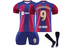 AZISEN Barcelone Maillot de Football FCB Ensemble Adultes et Enfant, 23/24 FC Barca Soccer Jersey Maillots de Sport Activewear T-Shirt et Short avec Chaussette Maillots de Joueur de Football Garçon