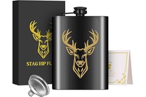‎LKKCHER NOVELTY 8oz/237ml Edelstahl Flachmann, Taschenflasche, mit Trichter und Grußkarte, Geschenkbox, Goldenes Hirschkopf Muster, Geschenk für Outdoor Flachmann, Perfekt für Camping, Wandern und Outdoor Aktivitäten