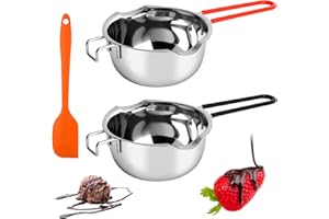 Geoyien Schmelztopf, 2 Wasserbad schmelzschale, Schmelztiegel, Mit 1 Silikonschaber, Schmelztopf aus Edelstahl, wasserloser Heiztopf, Anti-Verbrühungsgriff, zum Backen, Schokolade, Butter (400ML)