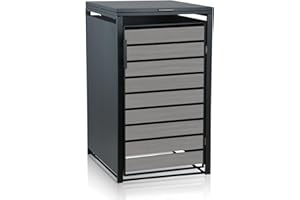 Zelsius Mülltonnenbox 1er Mülltonne | (B) 68 x (T) 80 x (H) 117 cm | Anthrazit RAL 7016 | Tür in hellgrauer Holzoptik inkl. Erweiterungsmöglichkeit | Mülltonnenverkleidung, 1 Tonne, Müllhaus