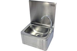 L2G - Lave-Mains Adossé à Commande Fémorale (Au Genou) - Petit Evier Inox avec Mitigeur Eau Chaude/Eau Froide - Montage Mural - 40 x 34 x 56 cm