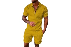 EQWIGKEIT Herren Trainingsanzug Set Lässig Sportanzug Casual T Shirts Und Kurze Hose Jogginganzug Herren Set Baggy Freizeitanzug 2 Teiliges Bedruckter Polo Hemd Set Casual Sommer Anzug Herren