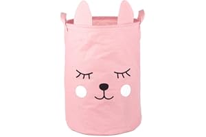 DRSN Panier à linge pliable pour enfants - Boîte de rangement pour jouets - Organisateur de vêtements - Panier à linge rond pliable - Coton avec poignées - 40 x 33 x 33 cm