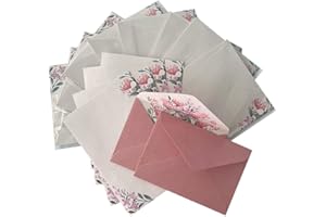 CZAKOMIX Set Di Carta Da Lettere Da 36 Pezzi (24 Carta Da Lettere + 12 Buste), Carte Da Letteres E Buste, Carte Da Letteres Floreale, Con Busta Per Inviti, Regali Di Vacanza(Rosso)