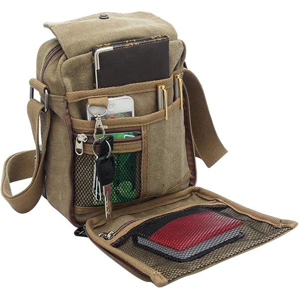 Sac Bandoulière Outreo Homme - Sacoche En Toile Vintage | Petit Sac Épaule Pour École, Travail, Voyage