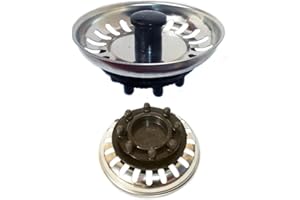 Kibath 200403 Tapón de Fregadero de Acero Inoxidable. con Cierre de Goma/Caucho. Diámetro 8 cm. Acabado en Cromo Brillo y Negro