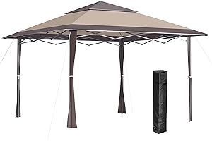 Outsunny Tonnelle Barnum de Jardin Pop-up Pliant Anti-UV 4L x 4l x 3H m Acier Polyester Sac Transport à roulettes pour la Fête, l'extérieur, Patio, Camping Chocolat Beige