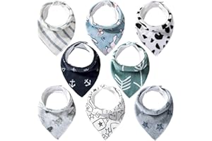Lekebaby Baby Triangular Scarf, Pack of 8, Absorbent Soft Cotton with Poppers for Boys and Girls