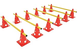 VA-Cerulean Lot de 6 obstacles,avec 12 cônes rouges et 6 barres jaunes réglables en hauteur pour enfants, adultes, chiens, appareils d'entraînement, entraînement de coordination pour football