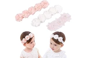 Yuemuop 3 Pièces Bandeaux Gros-Grain pour Petites Filles, Bébé Fille Kids Turban, Bébé Couvre-Chef Bébé Fleur Headband pour Tout-Petits et Bébés Filles