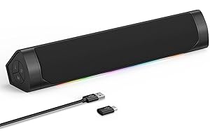 ZETIY PC Speakers, Bluetooth Soundbar Speaker, PC Soundbar with RGB for Computer with Stereo Sound Surround Music Box for Desktop, Laptop, Phone, Tablet - Plug and Play （Black）