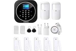 TecPeak - Sistema de Alarma doméstica sin Cables, Kit de Alarma WiFi/gsm con Seguridad Sirena Que Proporciona un Modo Altamente eficaz para Proteger tu hogar y Oficina (A1 Negro).