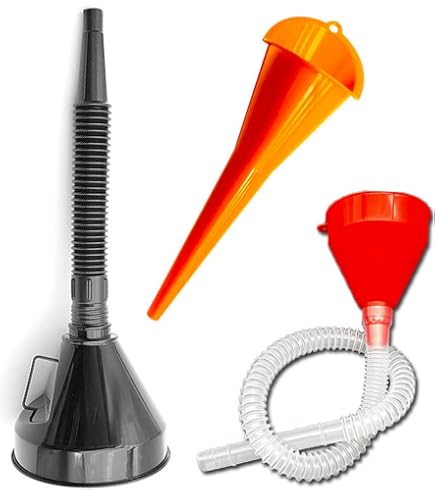 Anwicar Praktischer Kunststoff-Trichter Mit Griff 13cm & Sieb – Ideal Für Auto Benzin, Öl & Wasser – Schwarz Mit Drei Spitzen