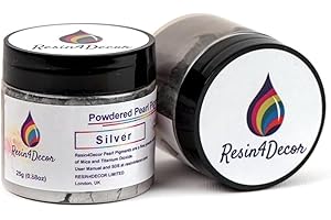 RESIN4DECOR Silver Pigmento de Mica nacarados en Polvo metálico para proyectos de Resina epoxi, joyería, proyectos de artesanía, Mesa de epoxi, Tablero, Bandeja, Lienzo, Pintura, 25g